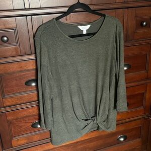 Market & Spruce Dark Green Long Sleeve Soft Knit Top